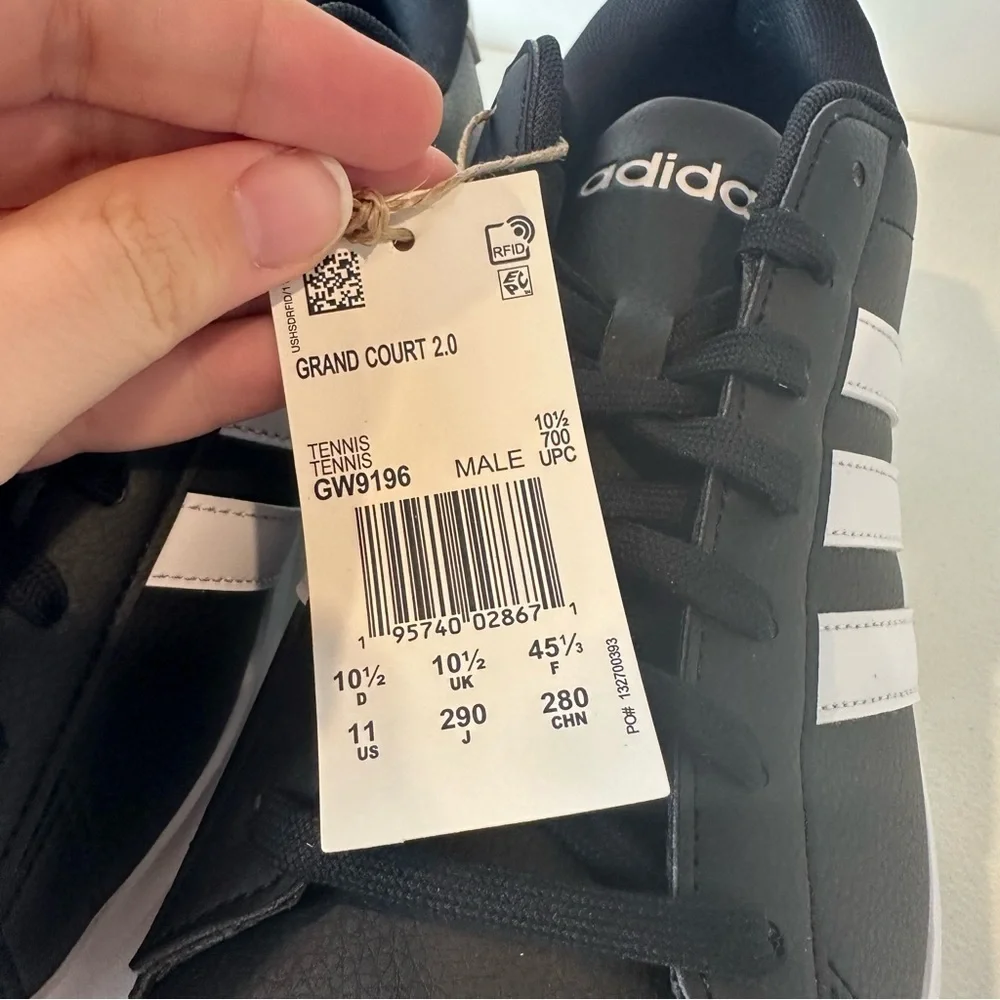 NEW Adidas Men’s Black White Grand Court 2.0 Comfy Classic Sneakers Size 11